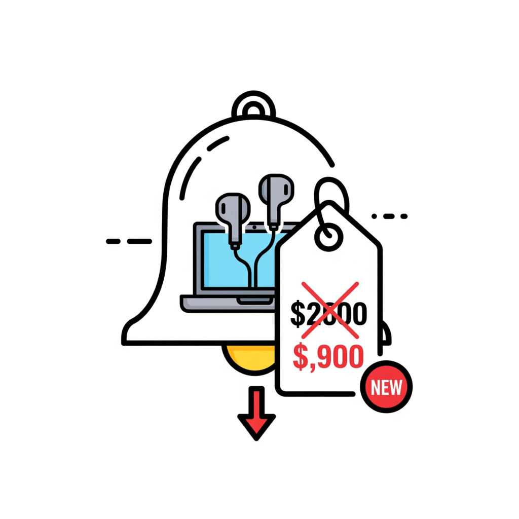 Price drop alert icon with discount tag on product image